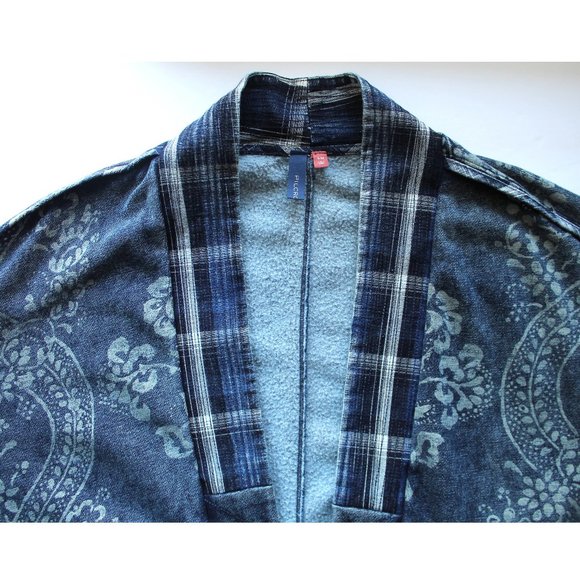 Pilcro Quilted Kimono Jacket / S/M / Blue Motif Anthropologie Long Cardigan Wrap - Picture 6 of 10